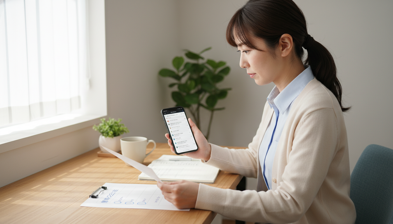 訪問看護の求人票をチェックリストで比較確認する看護師