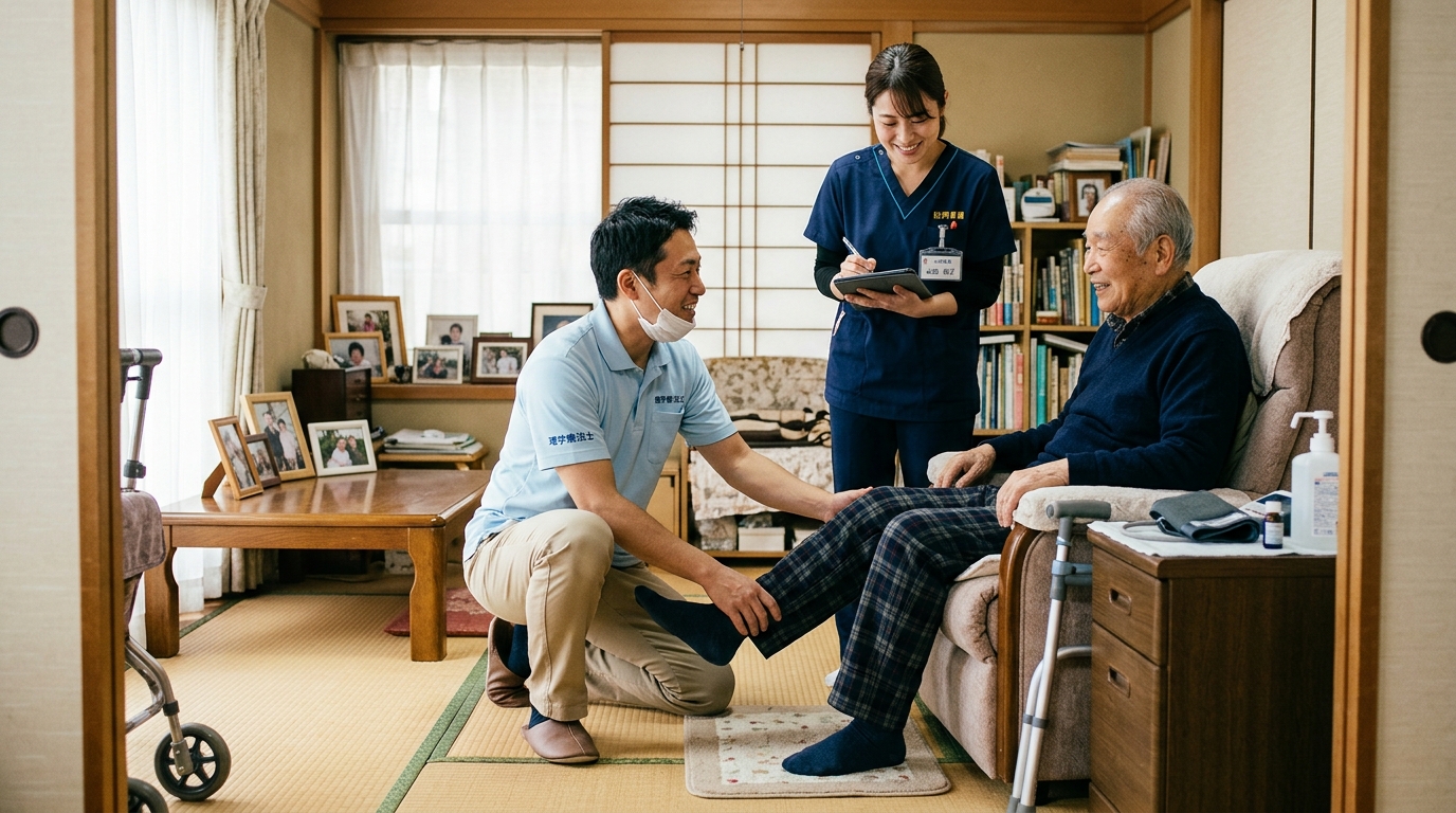 在宅患者のリハビリケアで連携する訪問看護師と理学療法士
