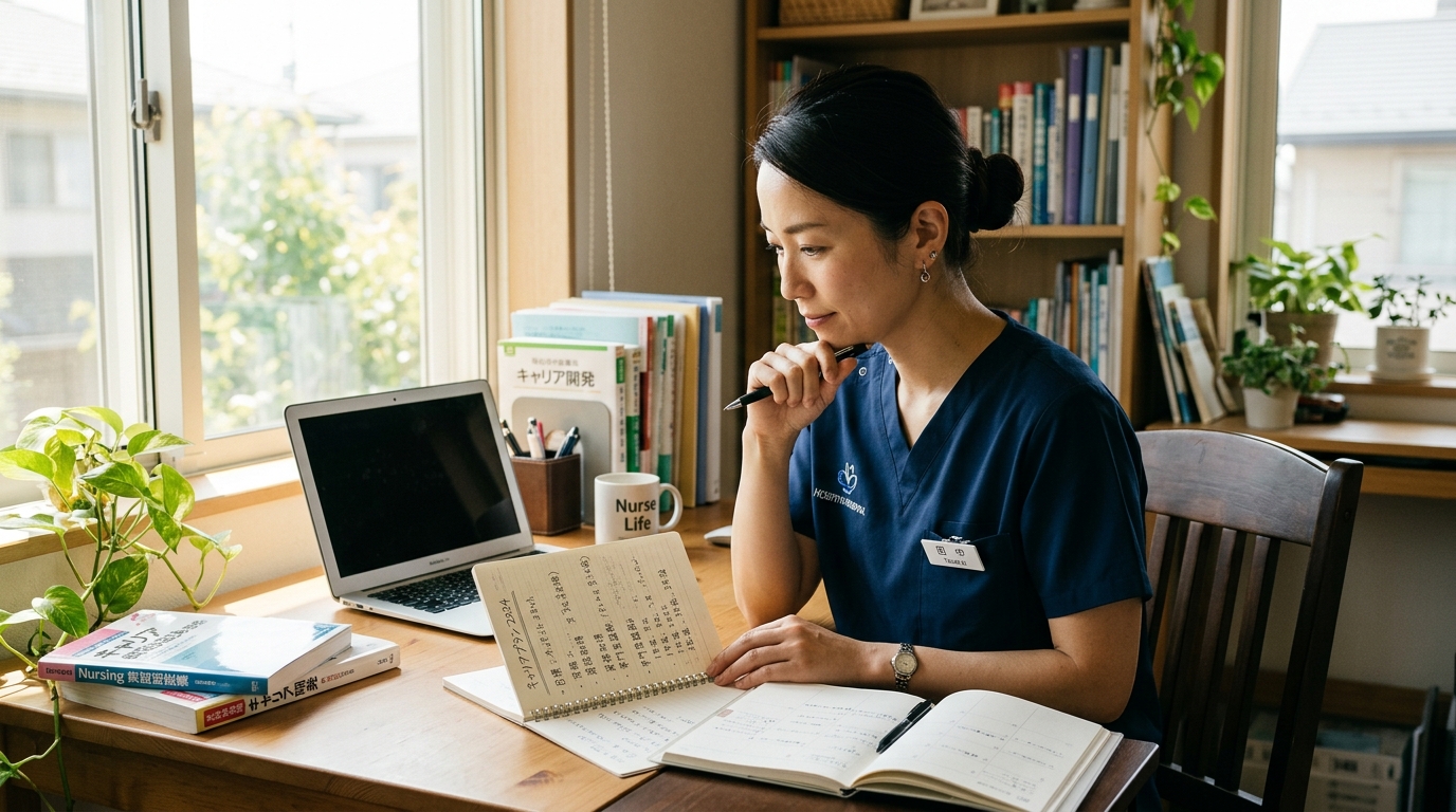 看護師が将来のキャリアプランを考えている場面