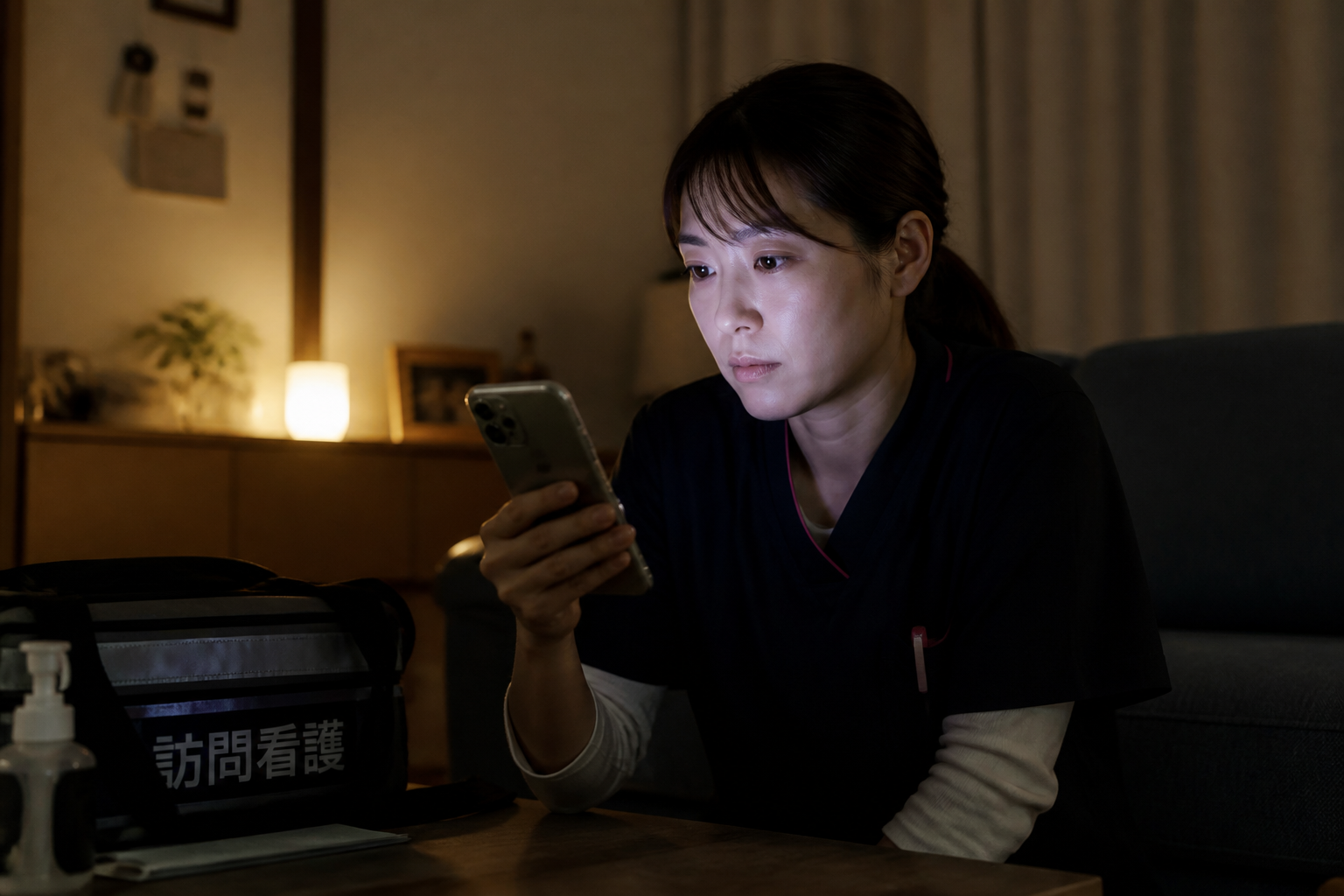 夜間オンコール待機中に連絡を受ける訪問看護師