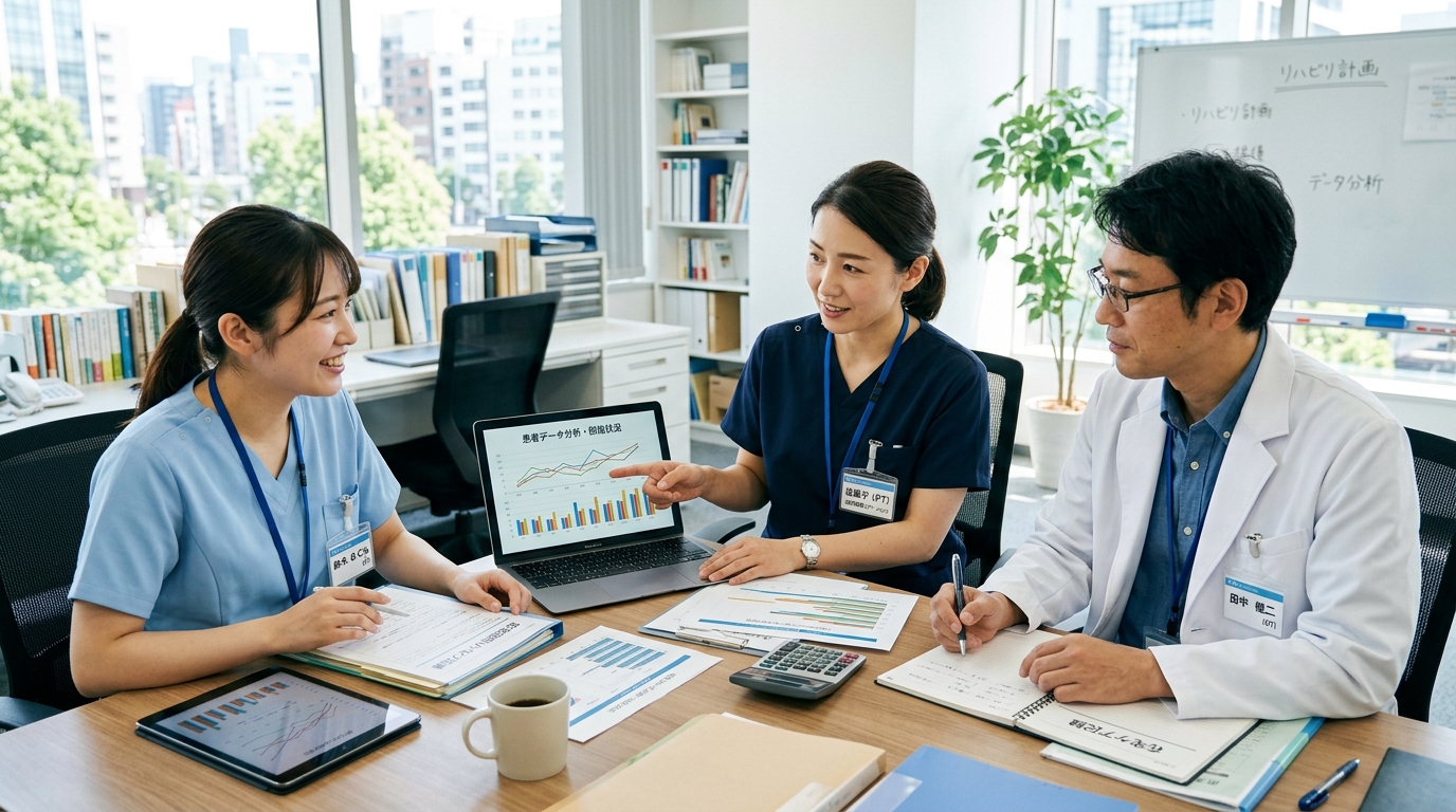 訪問リハビリのキャリアとリスクを検討する多職種チームのカンファレンス