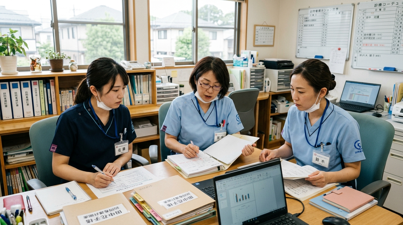 少人数で業務にあたる訪問看護ステーションのスタッフ