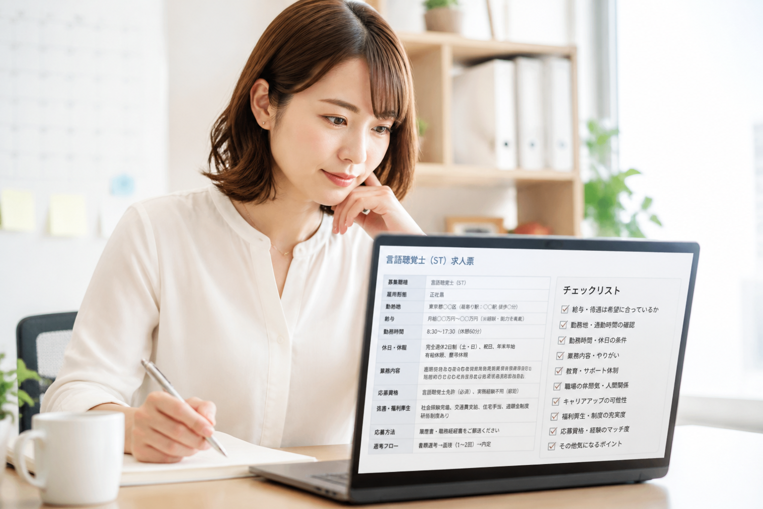板橋区の訪問言語聴覚士求人票を確認リストでチェックする様子