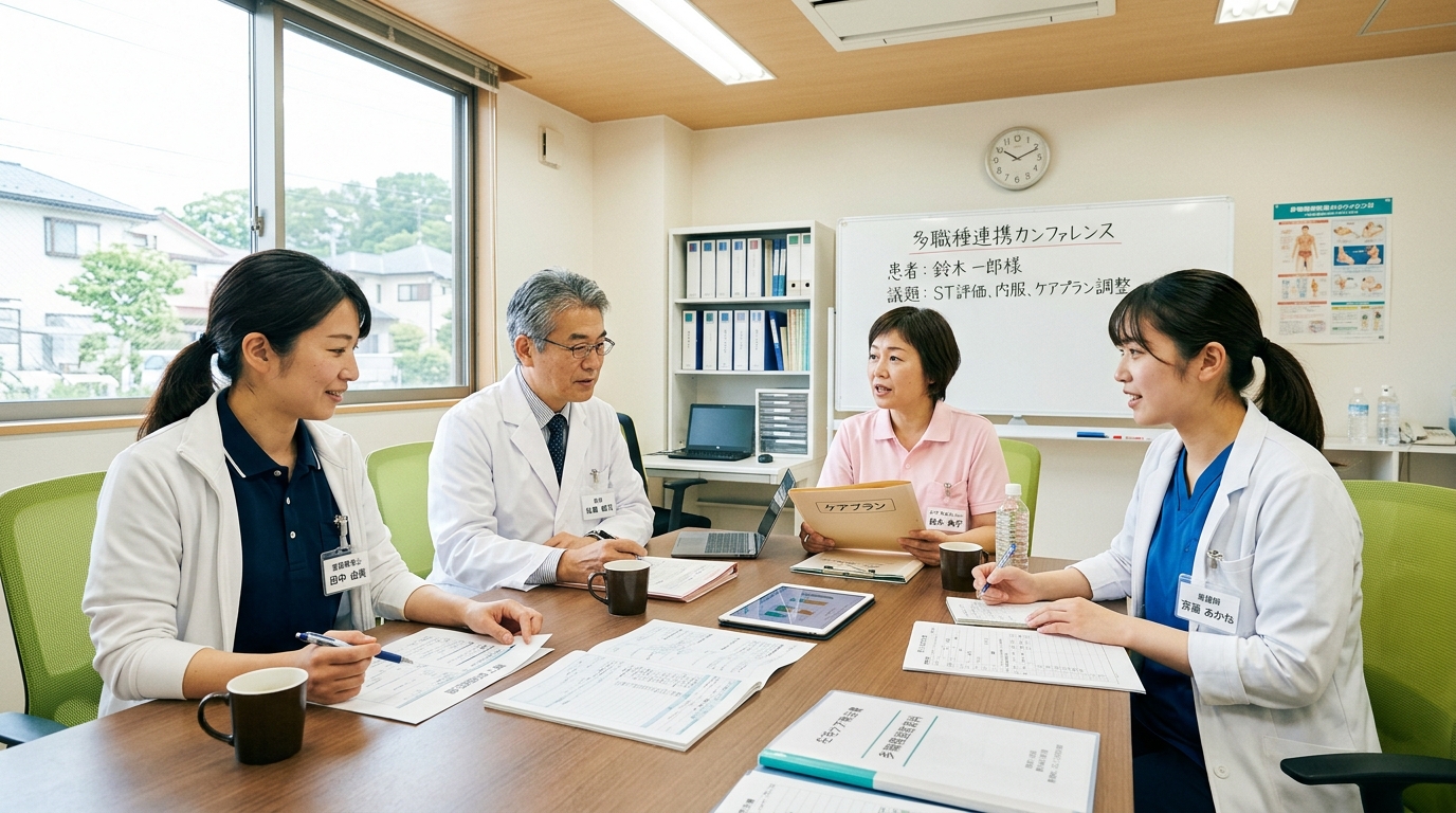 訪問STを含む在宅医療の多職種連携カンファレンスの様子