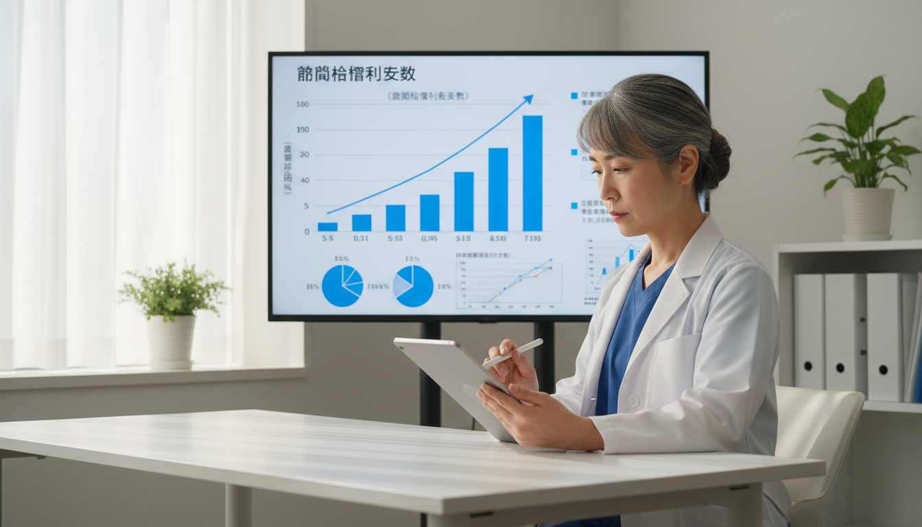 訪問看護の需要増加データを確認する看護師