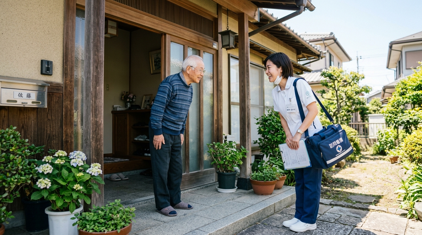 訪問看護師が患者宅を訪問している場面