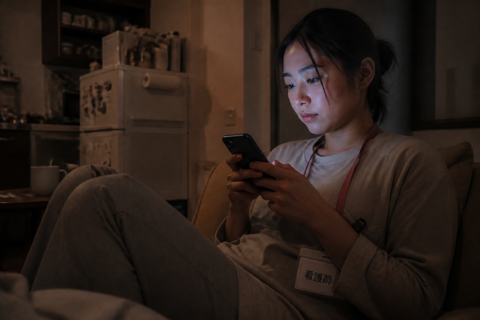 自宅でオンコール待機中の訪問看護師