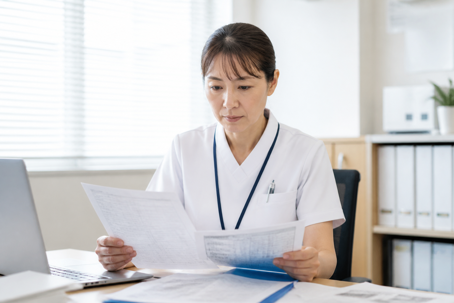 給与明細を確認する訪問看護師