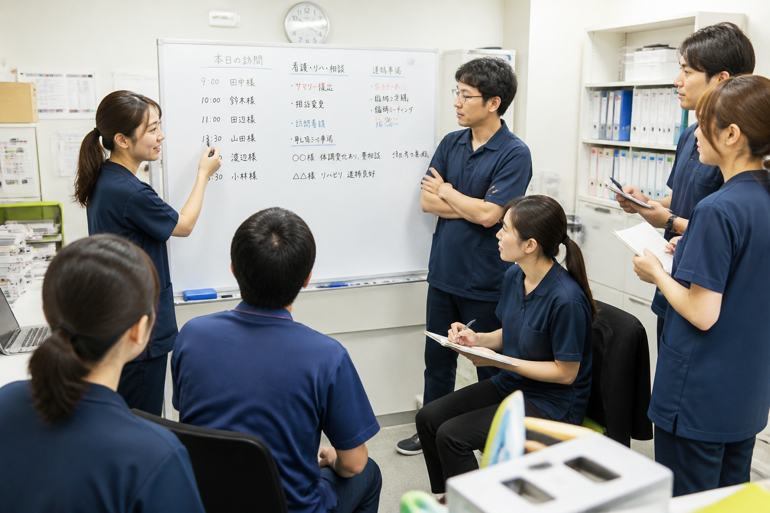 訪問看護ステーションのスタッフがミーティングをしている様子