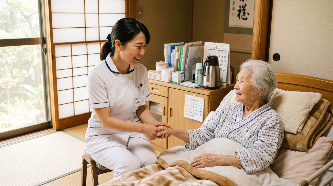 板橋区の訪問看護師が在宅療養中の高齢者に寄り添うターミナルケアの場面