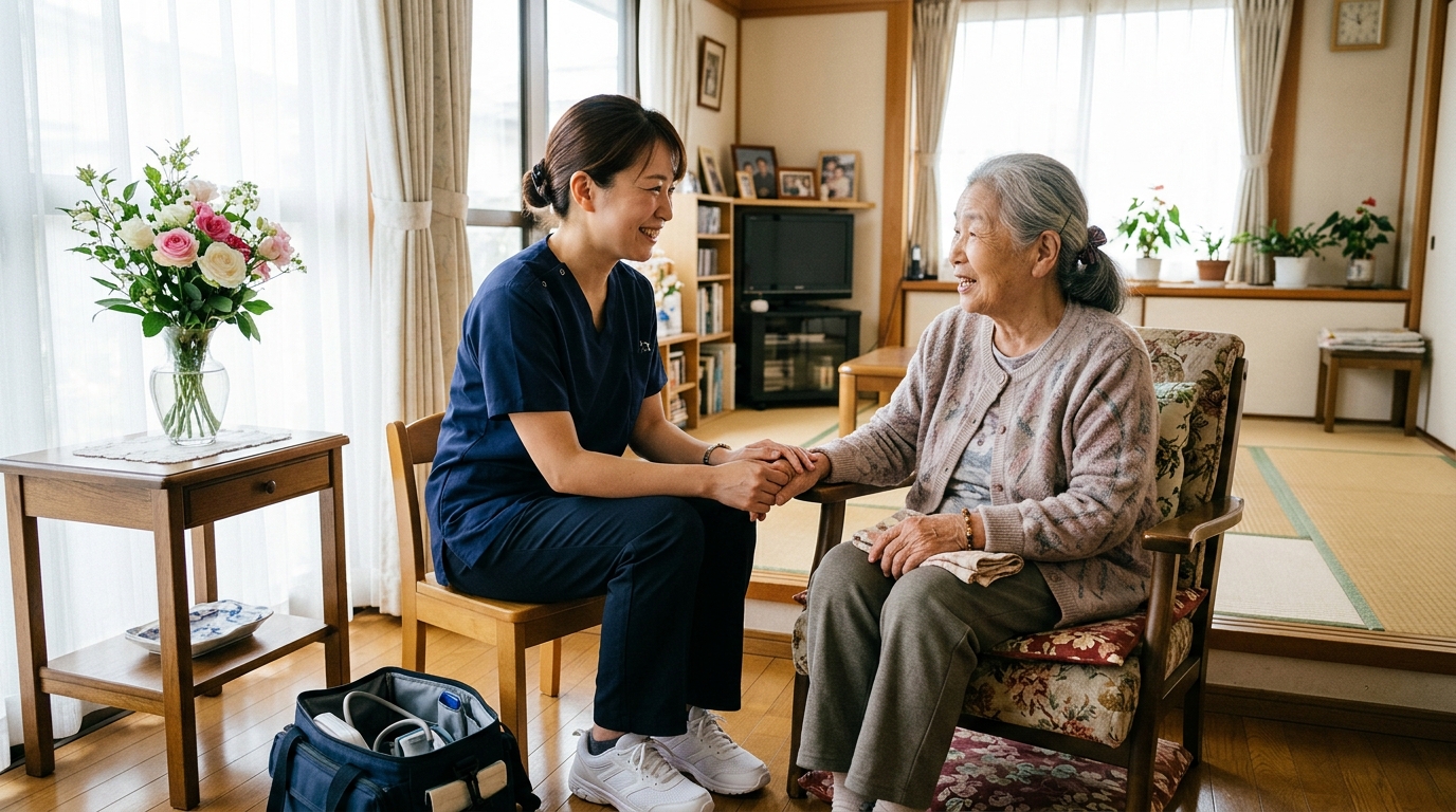 在宅の高齢者と信頼関係を築く訪問看護師