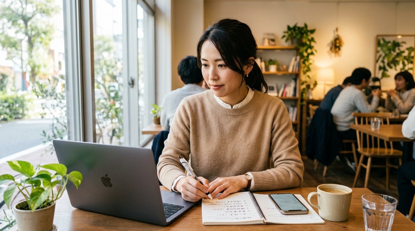 訪問リハビリへの転職前にアクションプランを確認する日本人理学療法士