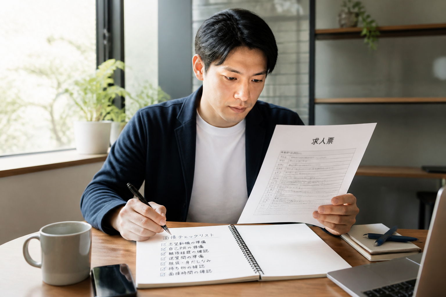 訪問リハビリの求人票と面接チェックリストを確認する転職検討者