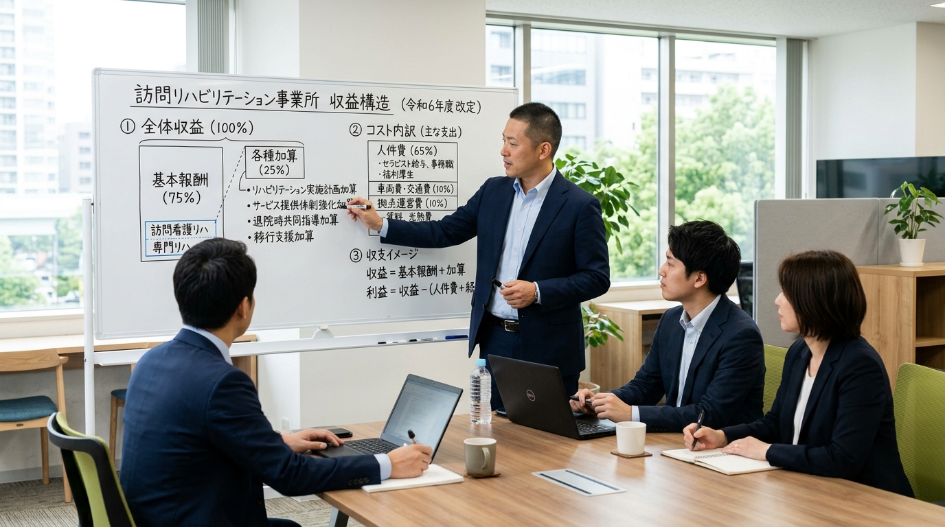 訪問リハビリ事業所の収益と給与原資の構造を説明する管理者