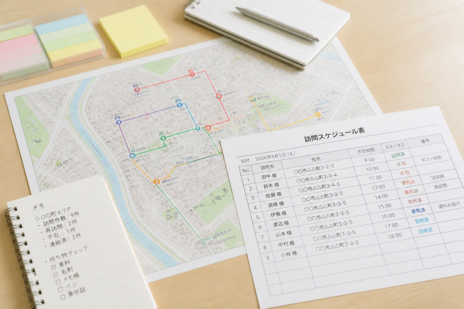 訪問リハビリの地域区分と訪問件数のスケジュール管理イメージ