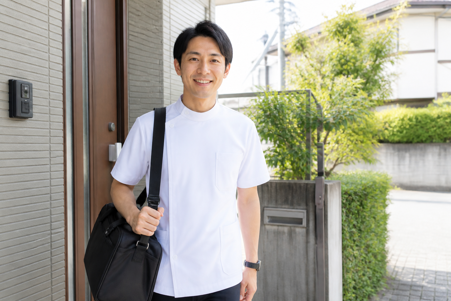 患者宅を訪問する日本人理学療法士のイメージ写真